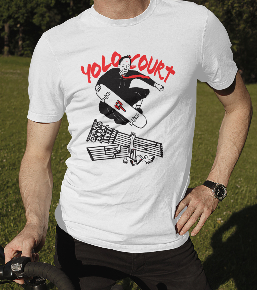 YOLO Court Skateboarding Judge Over Columns T-Shirt