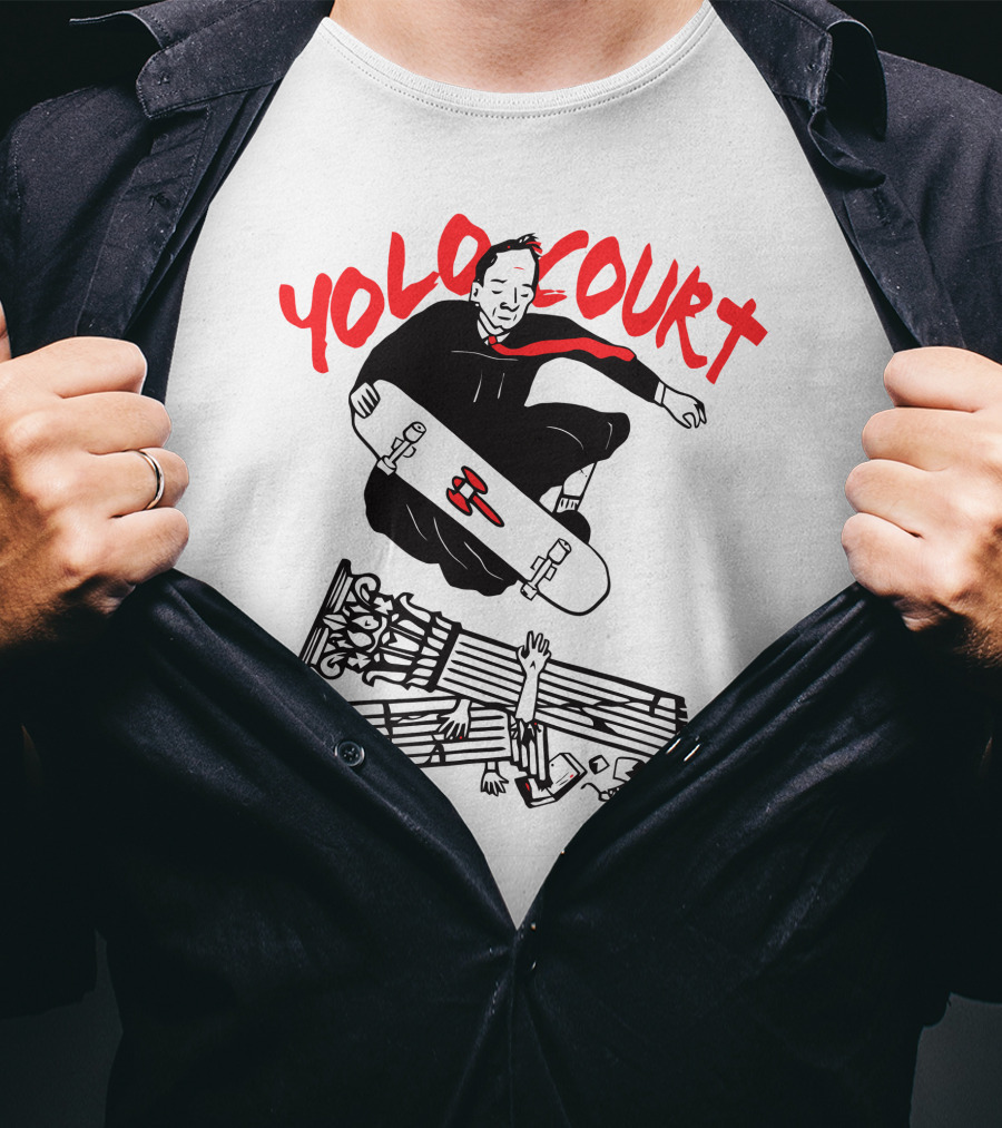 YOLO Court Skateboarding Judge Over Columns T-Shirt