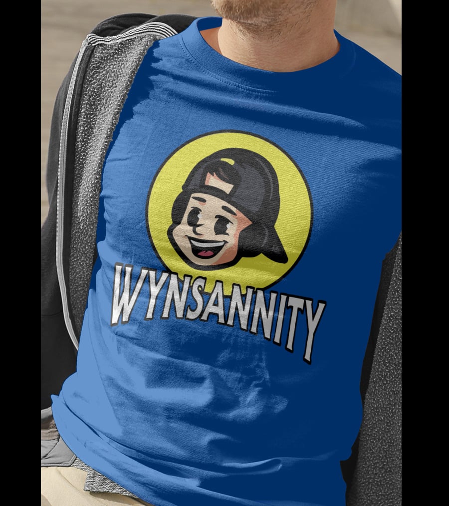 Wynnsanity Cartoon Character With Headphones And Backwards Cap Icon In Yellow Circle T-Shirt