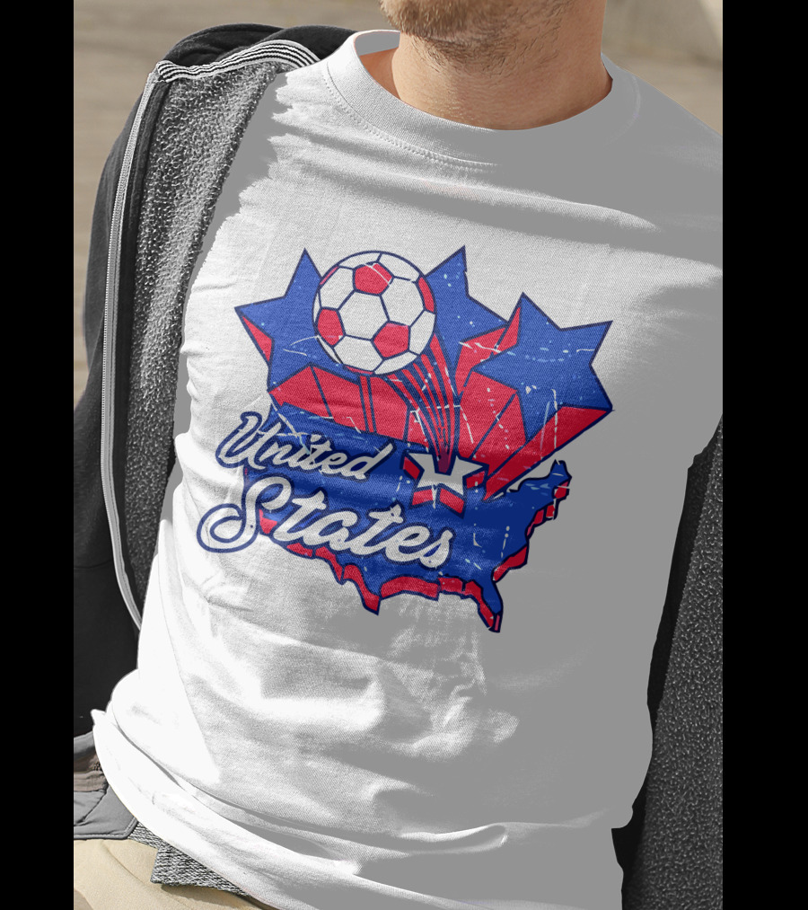 United States Soccer Vintage Map Stars And Ball T-Shirt