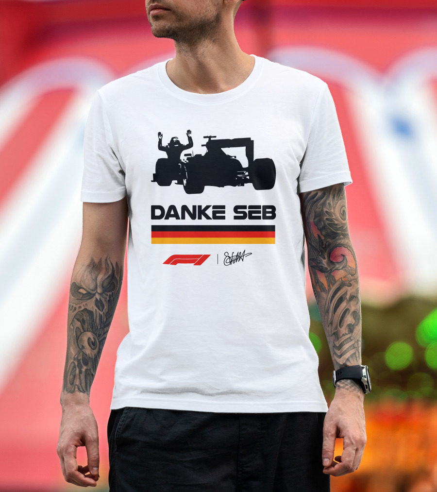DANKE SEB German Flag F1 Racing Car Silhouette Sebastian Signature T-Shirt