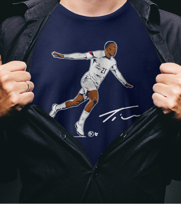 Timothy Weah Signature Soccer Art With Player 21 And Tim Autograph T-Shirt