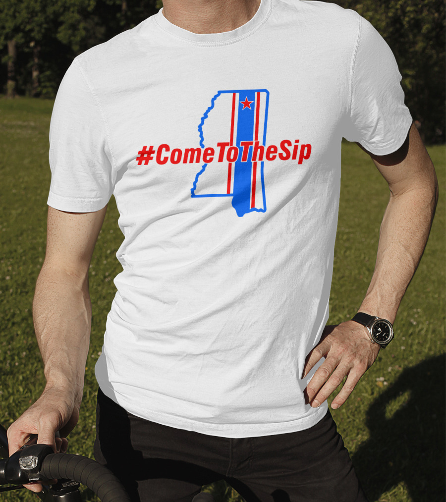 ComeToTheSip Mississippi Map Blue Red Star T-Shirt