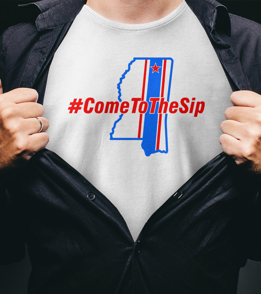 ComeToTheSip Mississippi Map Blue Red Star T-Shirt