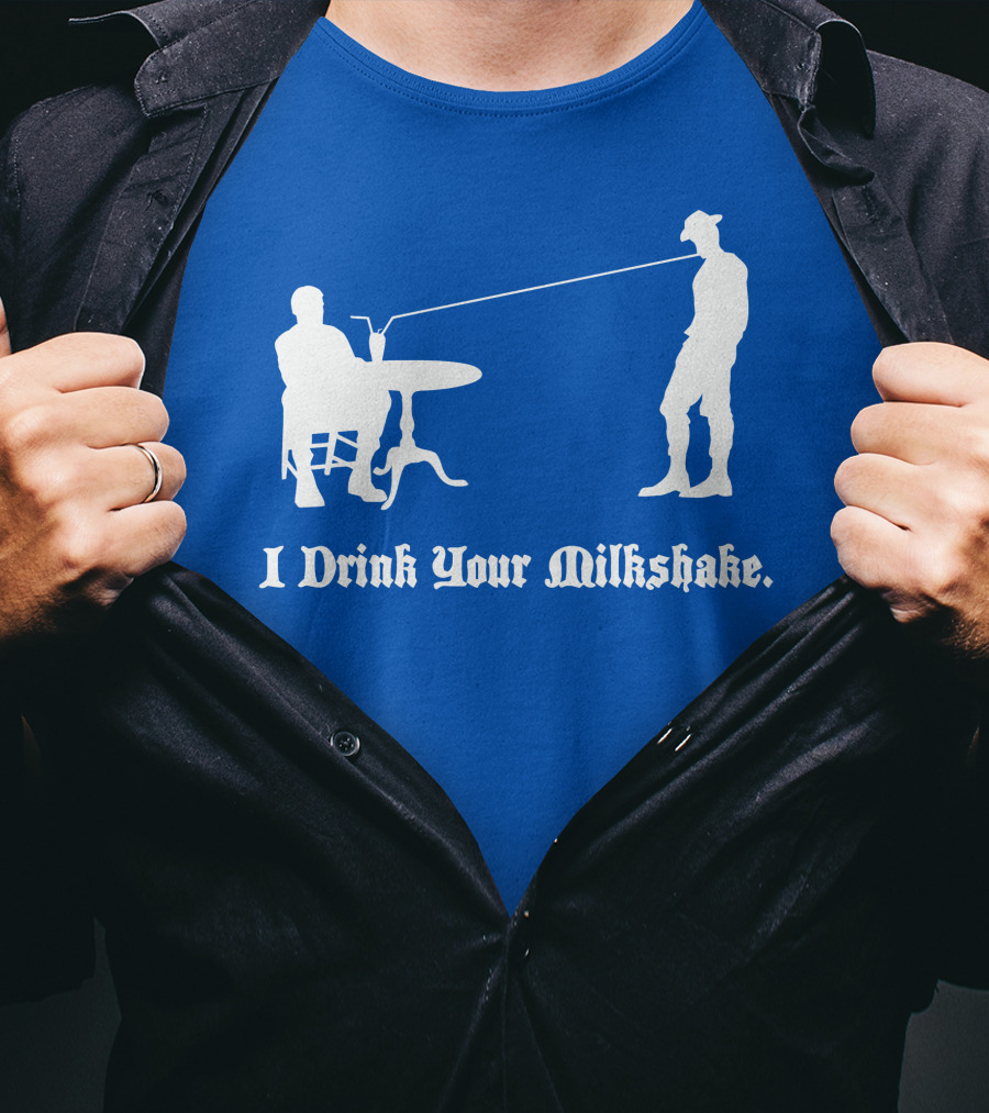 I Drink Your Milkshake Vintage Silhouette Blue T-Shirt