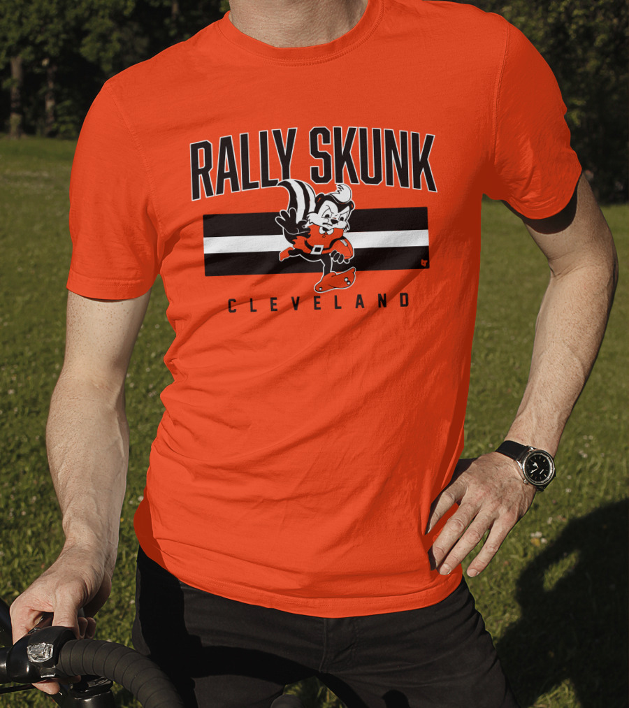 Cleveland Rally Skunk Football Character Sporting Orange Helmets T-Shirt