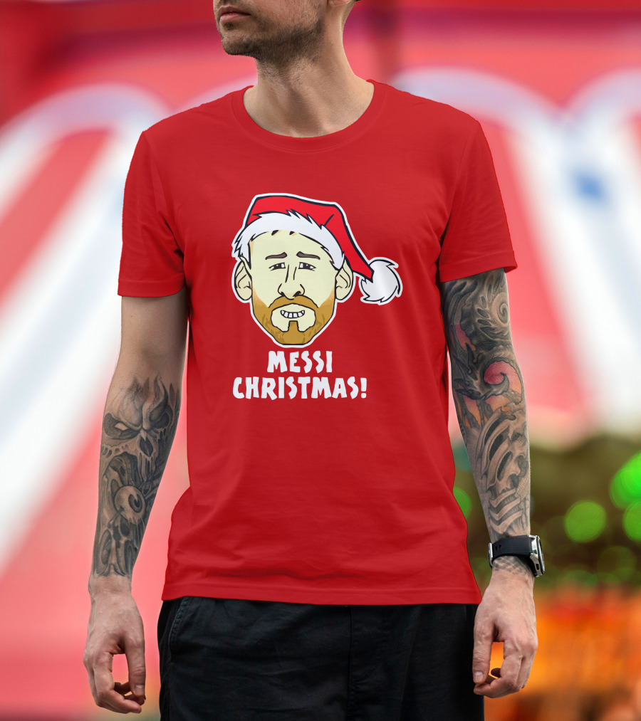 Messi Christmas Face Santa Hat T-Shirt