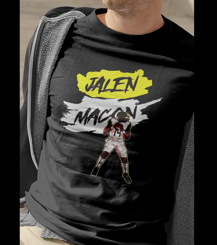 Jalen Macon Football Player Black White Yellow T-Shirt