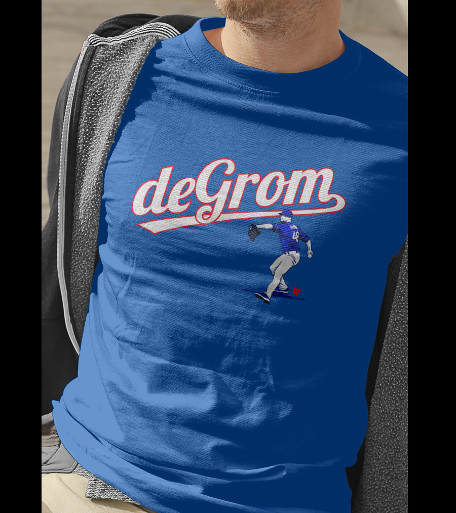 DeGrom Texas Pitching Action Logo Blue T-Shirt