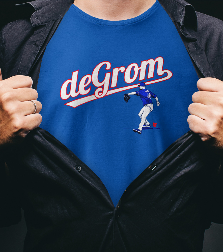 DeGrom Texas Pitching Action Logo Blue T-Shirt