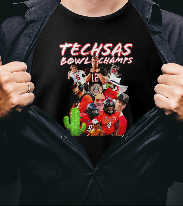 Techsas Bowl Champs Football Team Celebration With Cactus And Mascot T-Shirt