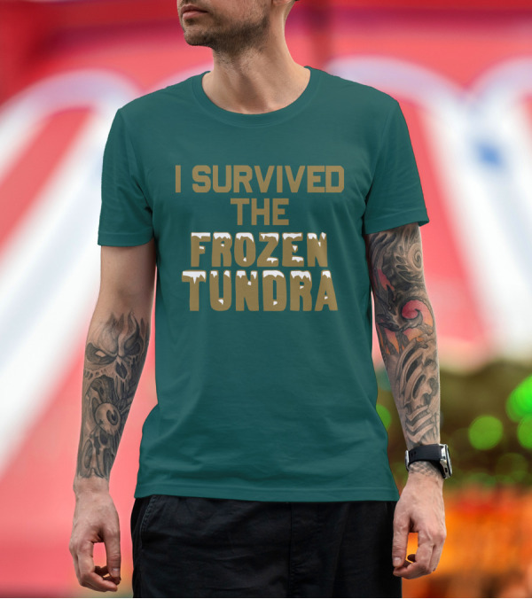 Premium T-Shirt: I Survived the Frozen Tundra Statement with Ice-Capped Letters T-Shirt I Survived the Frozen Tundra Statement with Ice-Capped Letters T-Shirt