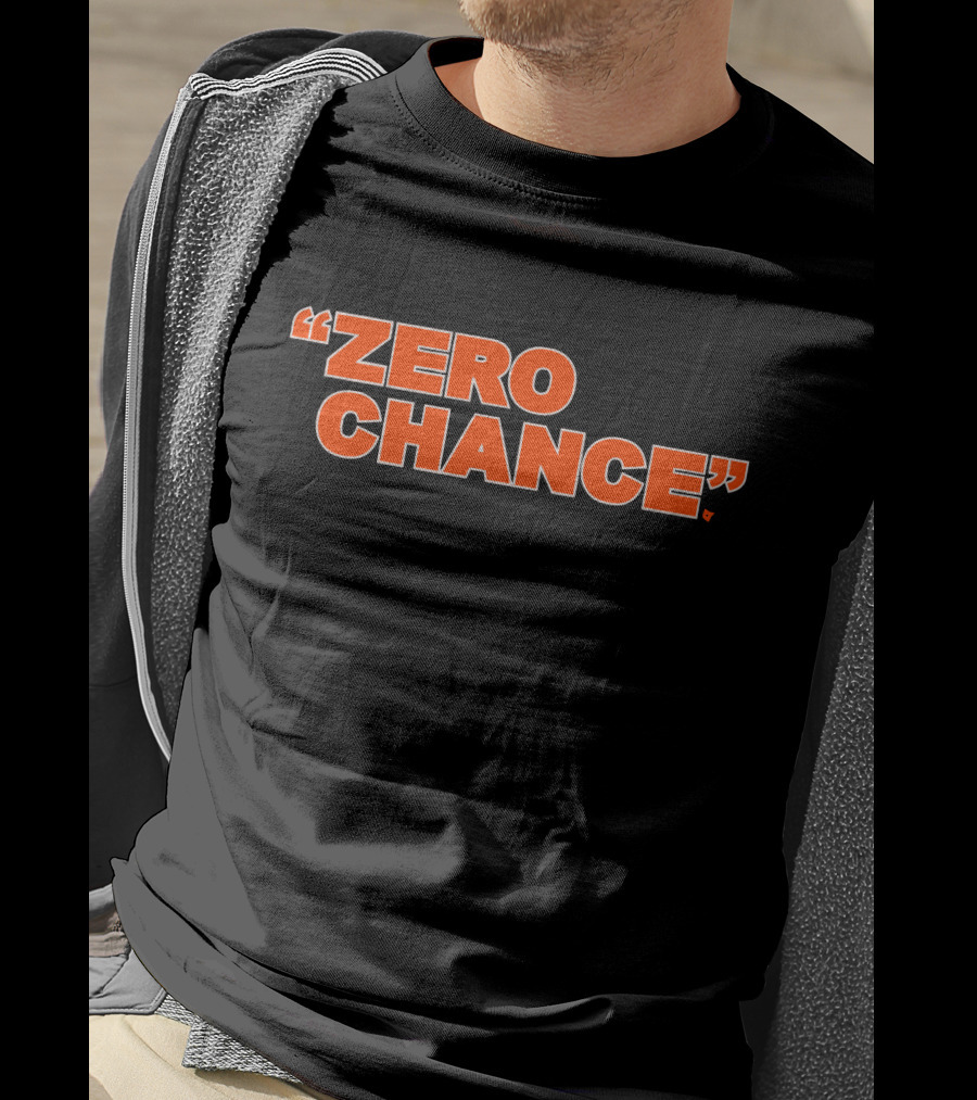 ZERO CHANCE Bold Orange Typographic Statement Against Black T-Shirt