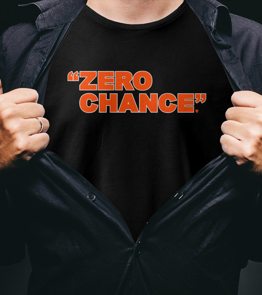 ZERO CHANCE Bold Orange Typographic Statement Against Black T-Shirt