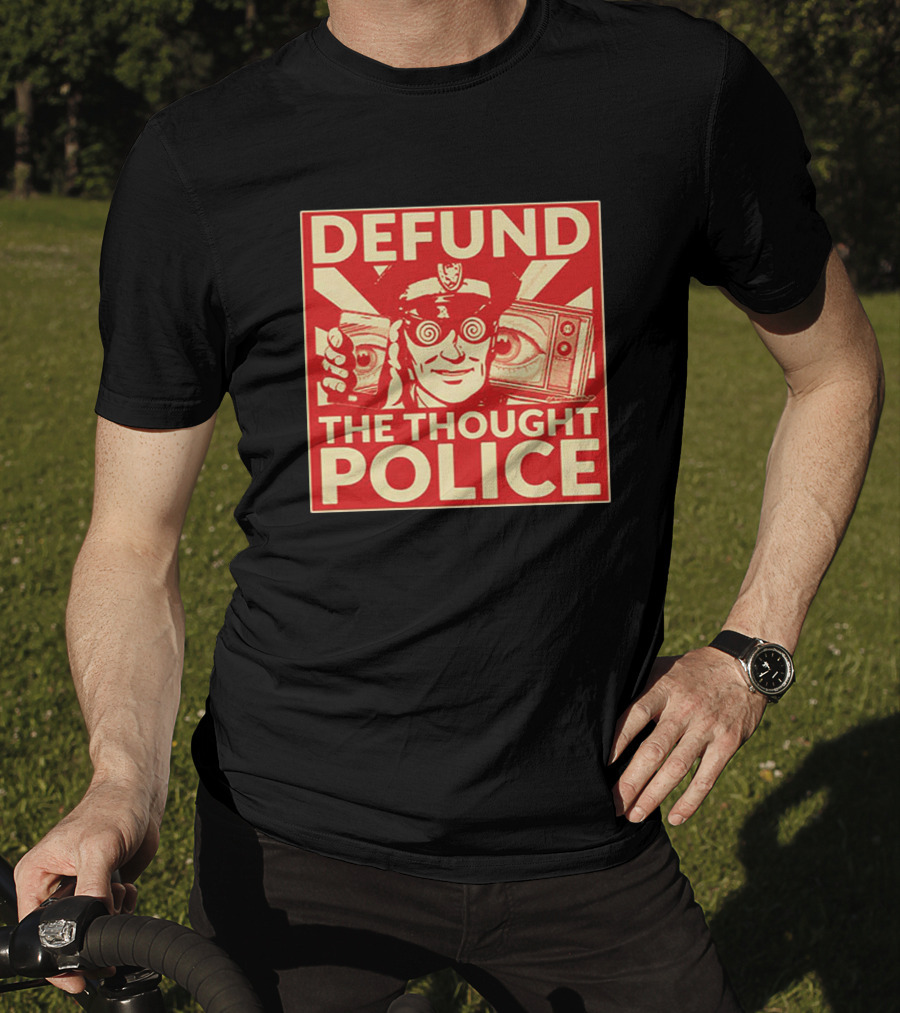 Defund The Thought Police Vintage Propaganda Style With Hypnotic Eyes And TV T-Shirt