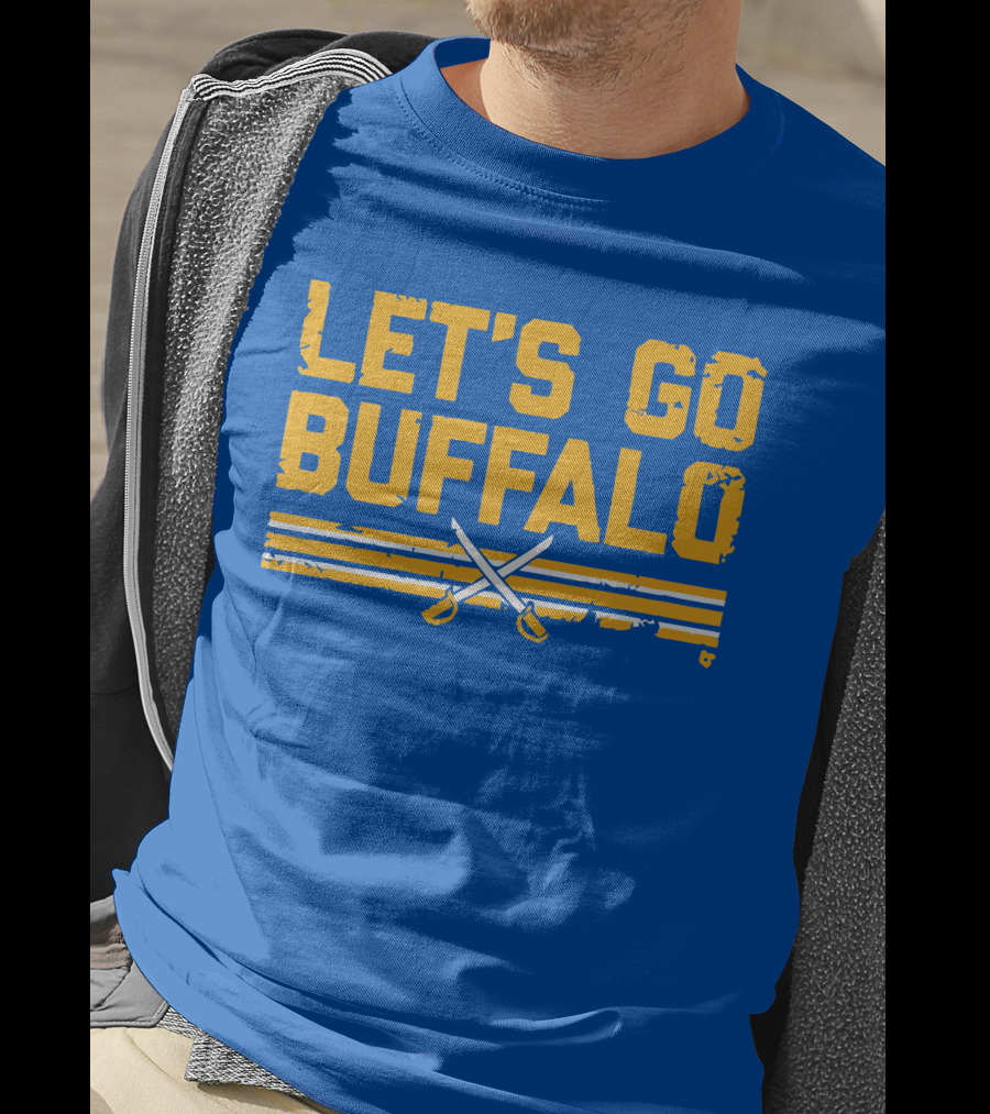 Let's Go Buffalo Hockey Crossed Sabres Blue And Gold T-Shirt
