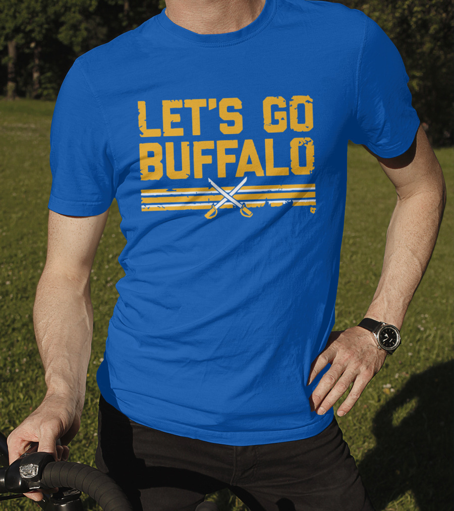Let's Go Buffalo Hockey Crossed Sabres Blue And Gold T-Shirt
