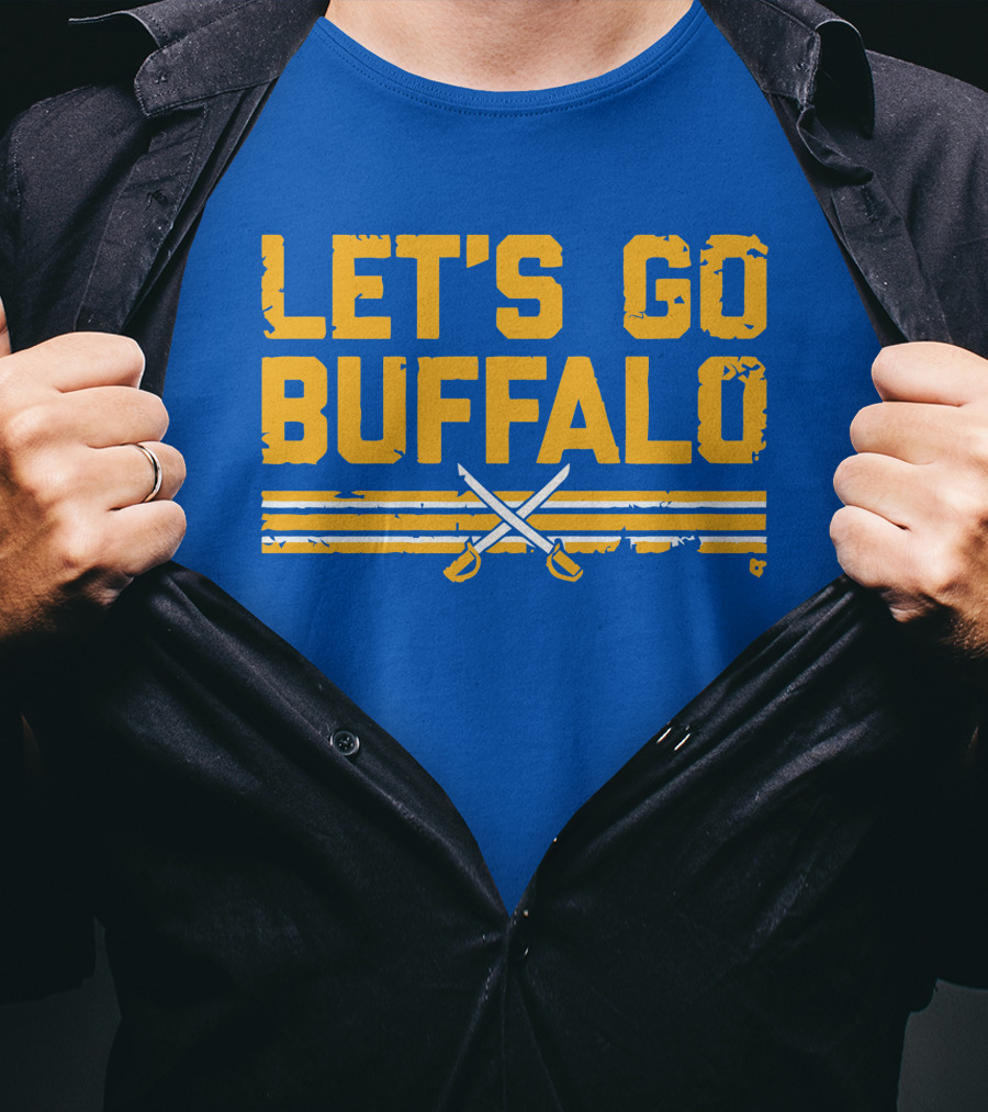 Let's Go Buffalo Hockey Crossed Sabres Blue And Gold T-Shirt