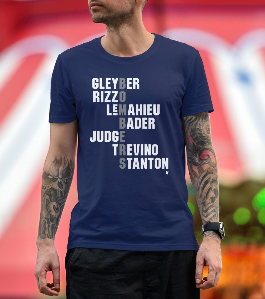 Yankees Bombers Player Names Gleyber Rizzo Judge LeMahieu Bader Trevino Stanton T-Shirt