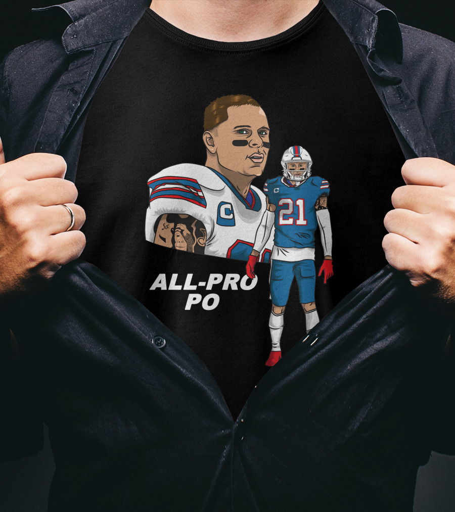 All Pro Po Football Player With Blue And Red Uniform T-Shirt