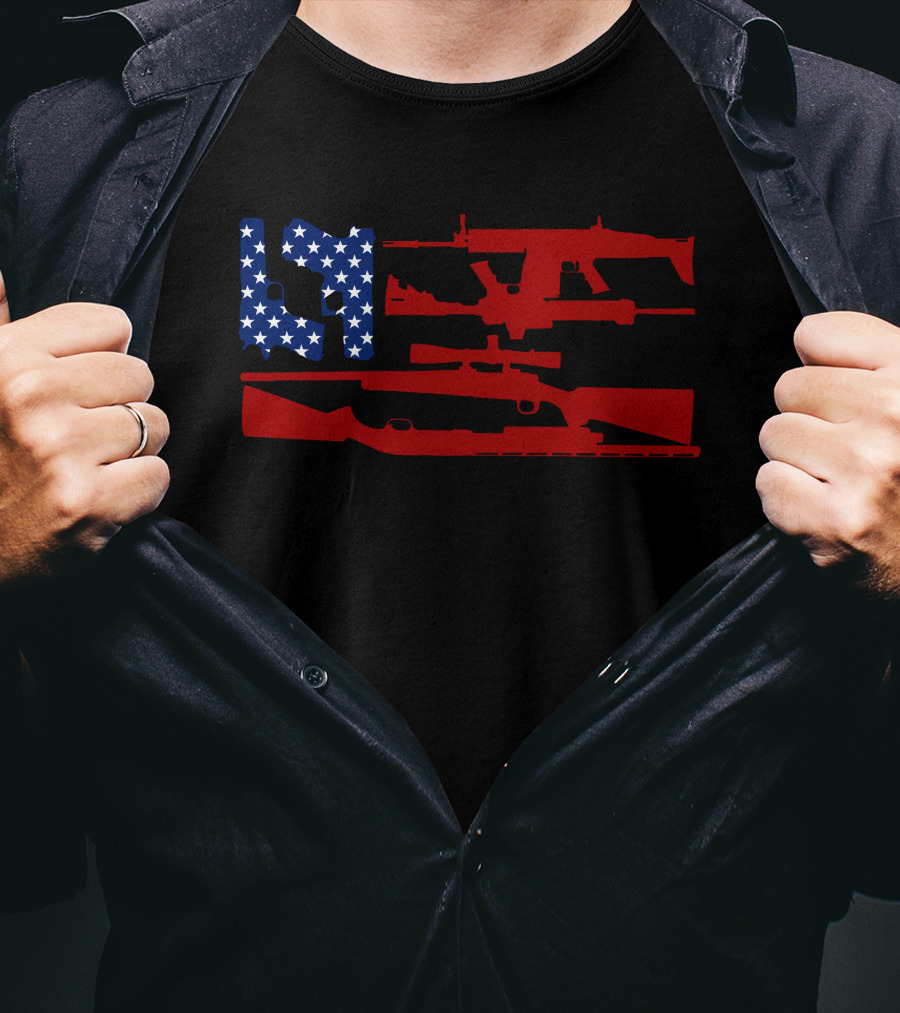 Guns And 69 American Flag Rifle T-Shirt
