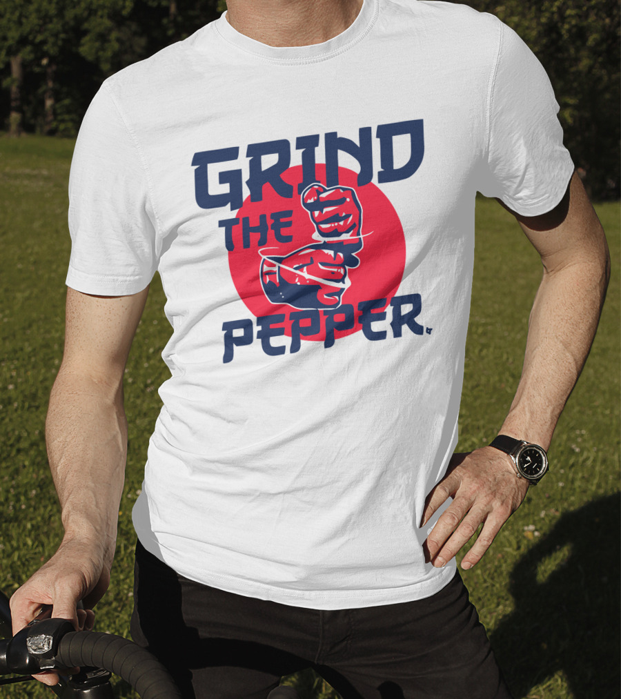 Grind The Pepper Japan Hand Gesture Red Circle Background T-Shirt