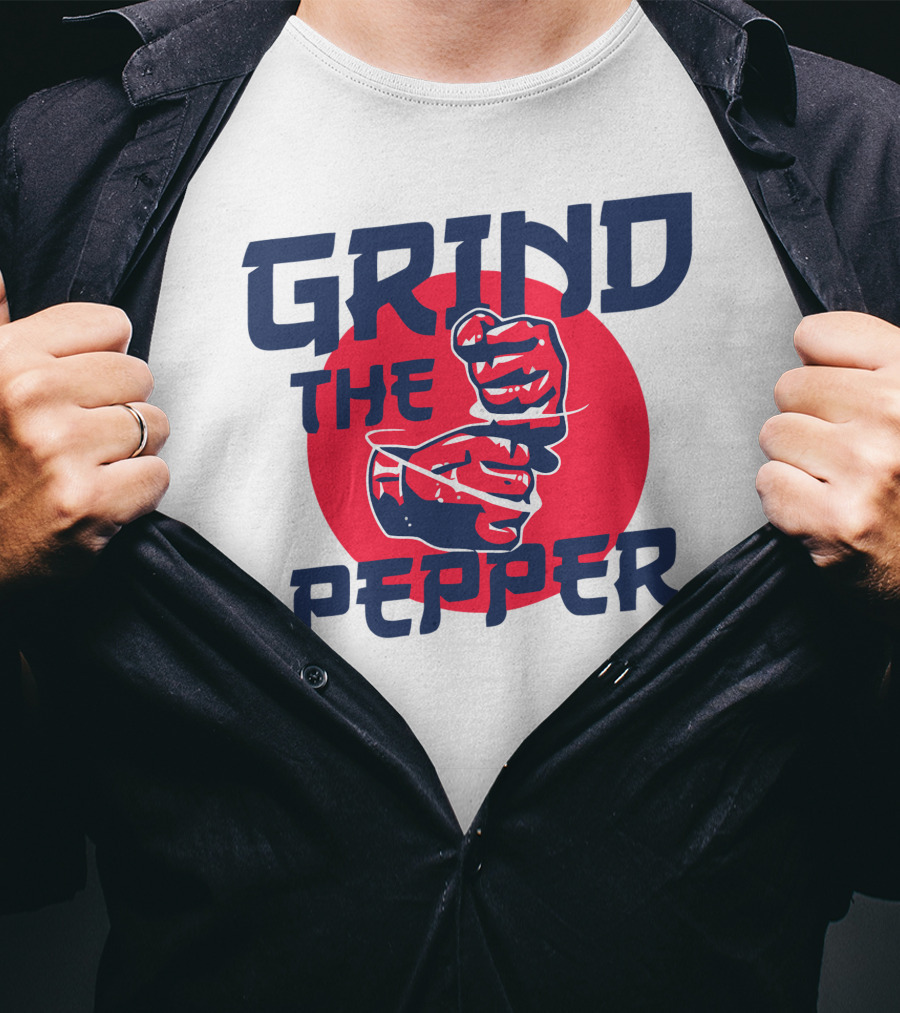 Grind The Pepper Japan Hand Gesture Red Circle Background T-Shirt