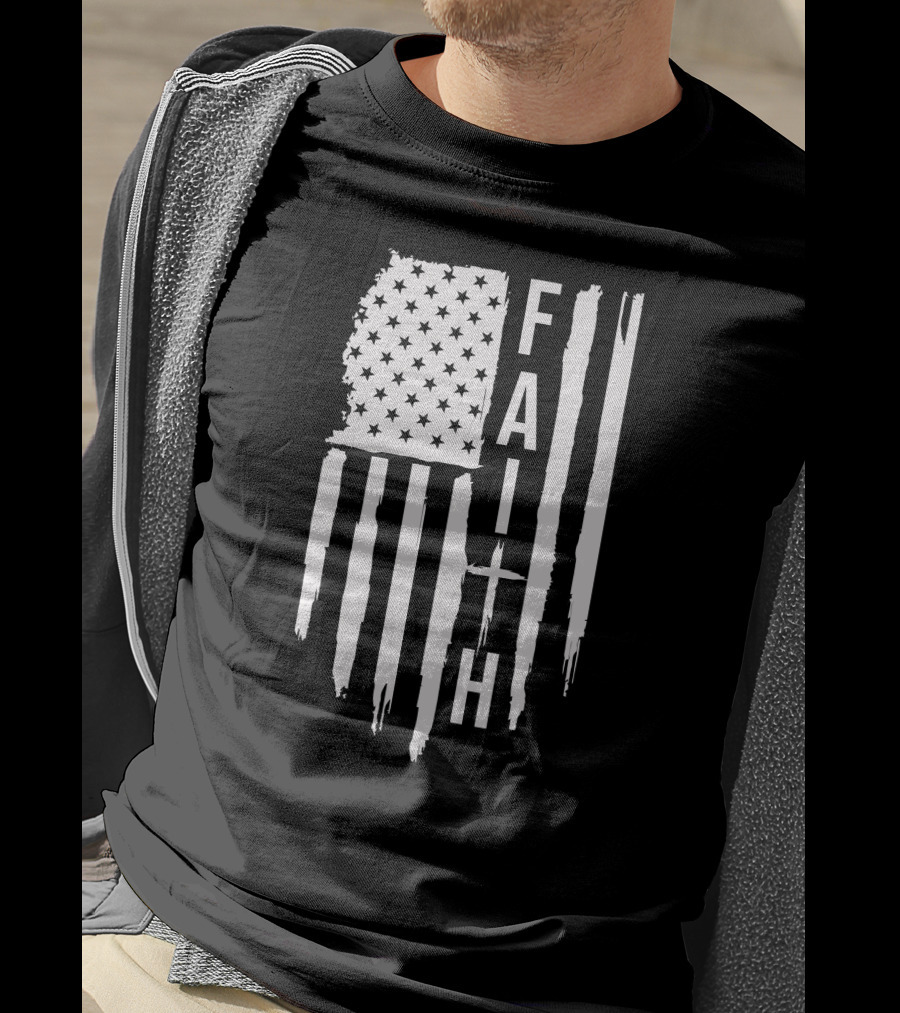 American Flag Faith Cross Stars Stripes T-Shirt