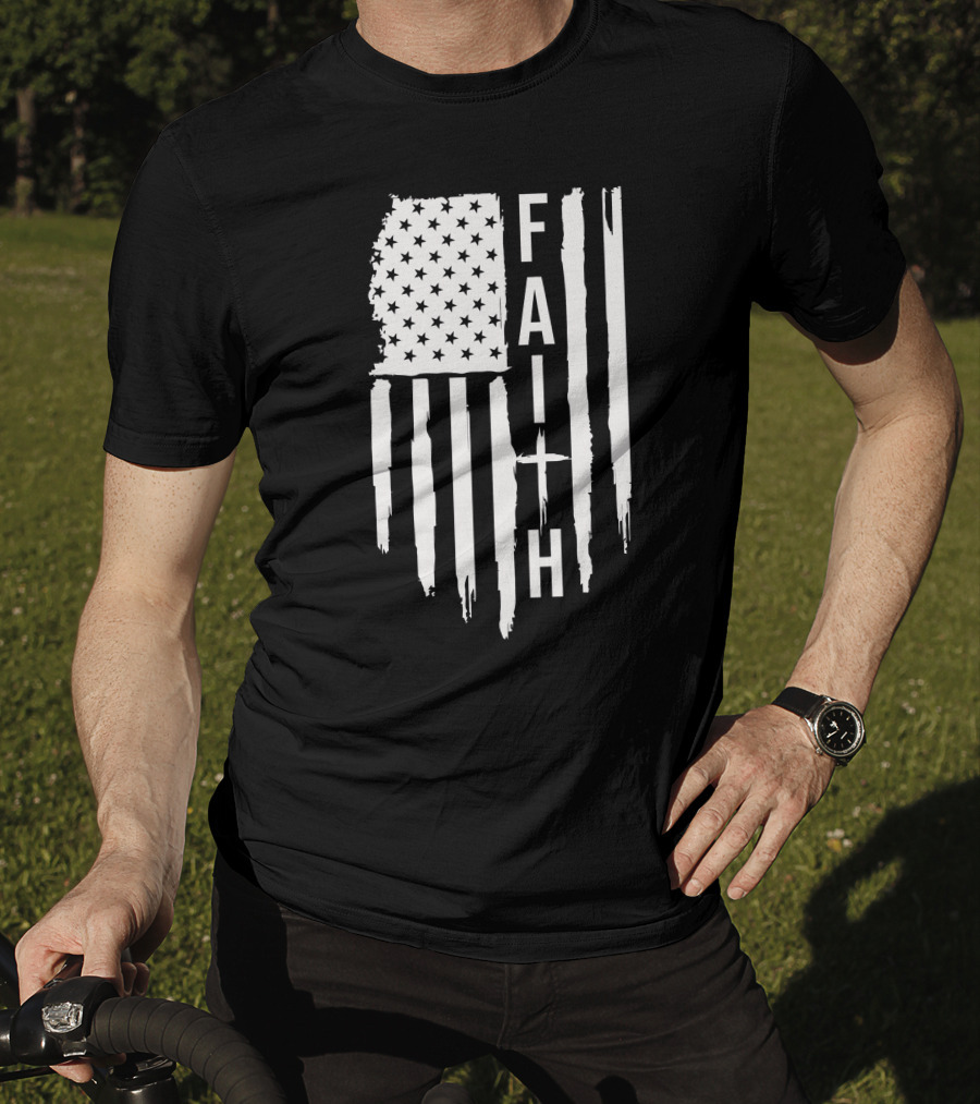 American Flag Faith Cross Stars Stripes T-Shirt