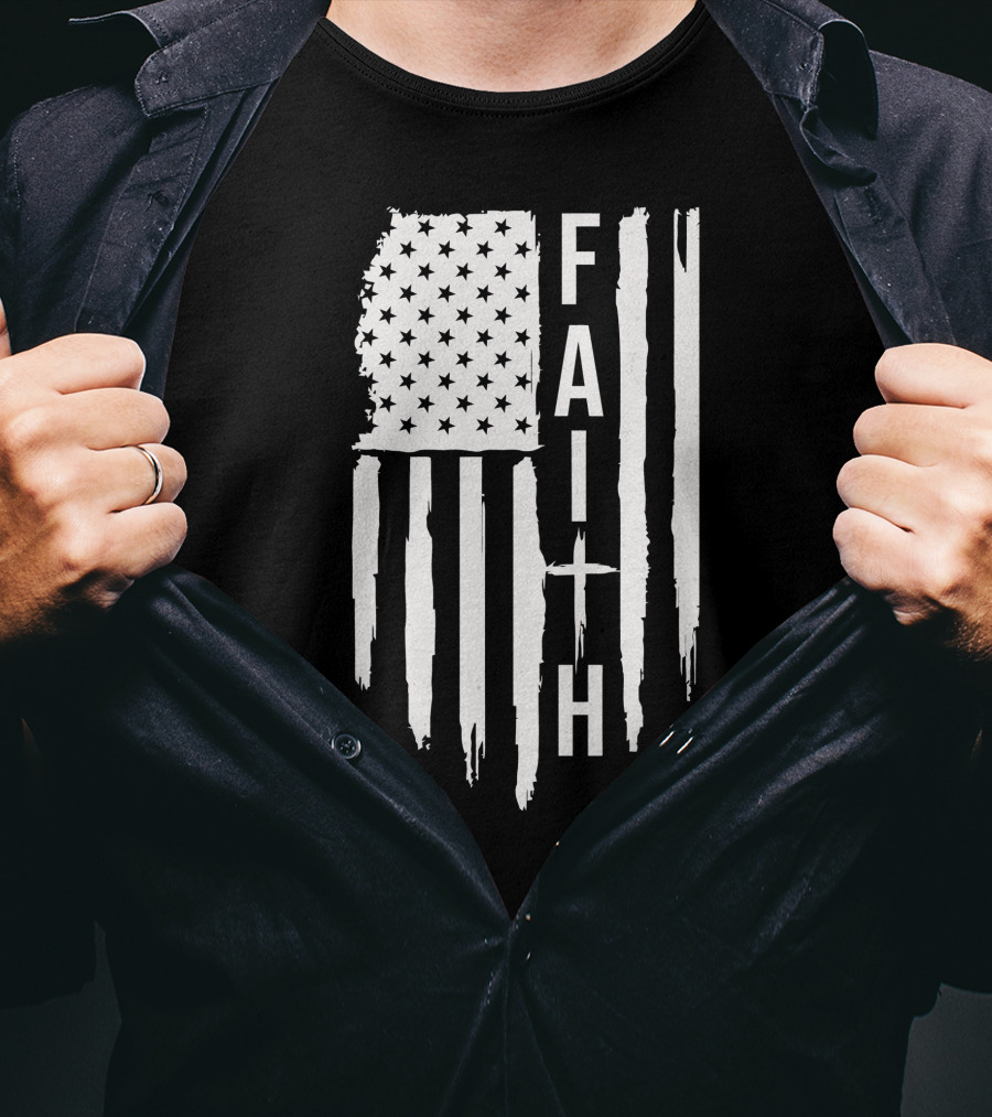 American Flag Faith Cross Stars Stripes T-Shirt