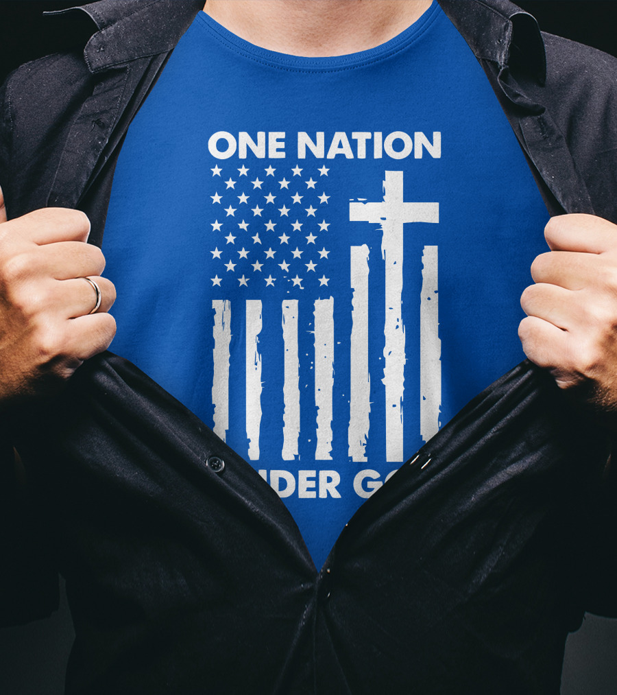 One Nation Under God American Flag Cross Stars Stripes Representation T-Shirt