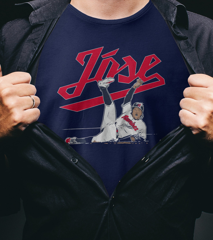 José Ramírez Slide Illustration With Cleveland Baseball Inspiration T-Shirt
