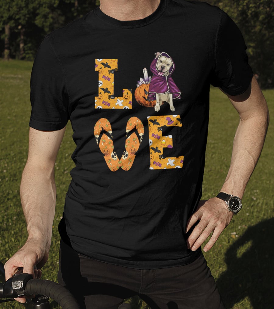 LOVE Pitbull Terrier Halloween Pumpkin Ghost Bat Candy T-Shirt