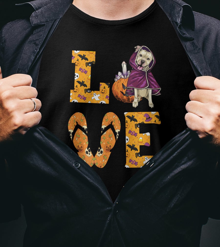 LOVE Pitbull Terrier Halloween Pumpkin Ghost Bat Candy T-Shirt