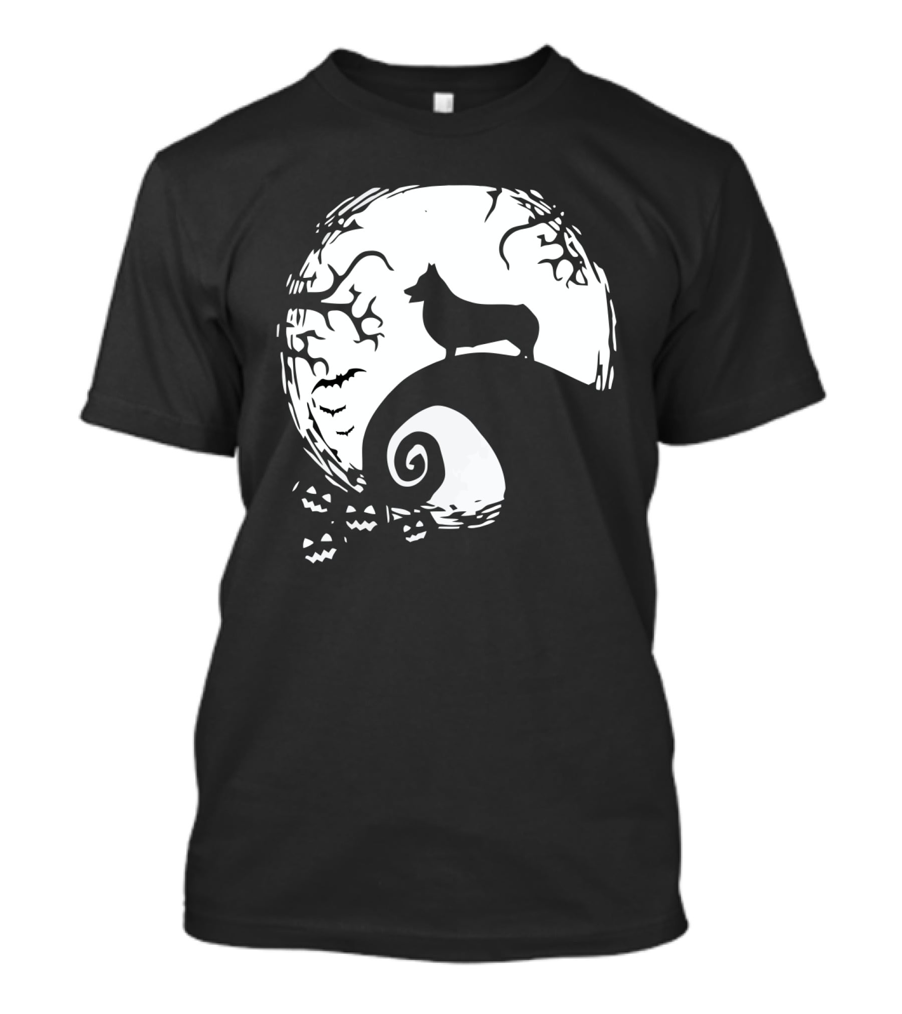 Corgi Howls At Halloween Moon With Jack O'Lanterns T-Shirt