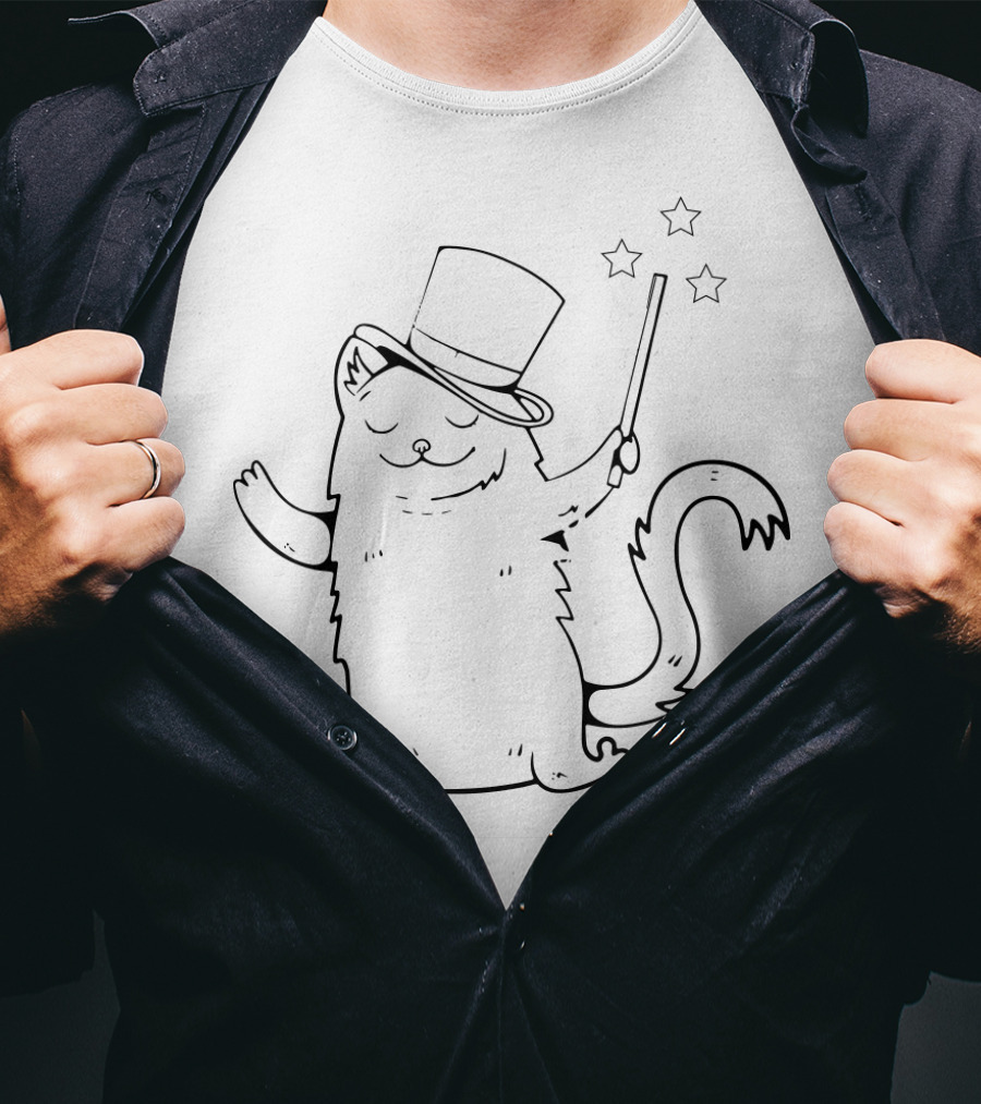 I'm Always Hypnotize Coz My Cat Is Magician With Magic Wand And Top Hat T-Shirt