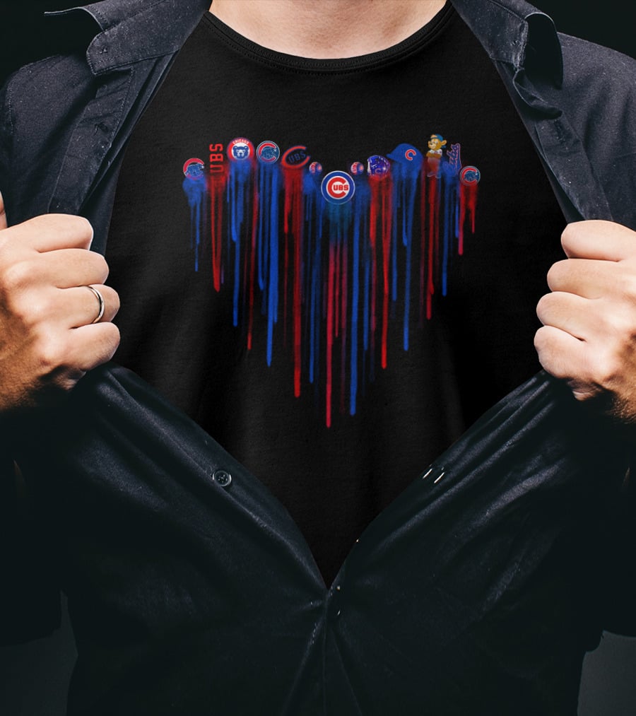 Chicago Cubs Heart Dripping Logos And Mascot T-Shirt