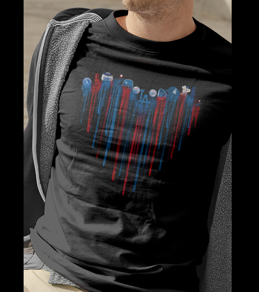 Dodgers Heart Baseball Symbols Blue Red Drips T-Shirt
