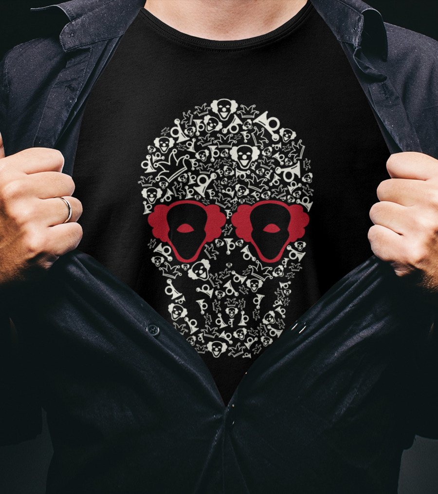 Clown Skull Pattern With Red Eyes And Nose T-Shirt