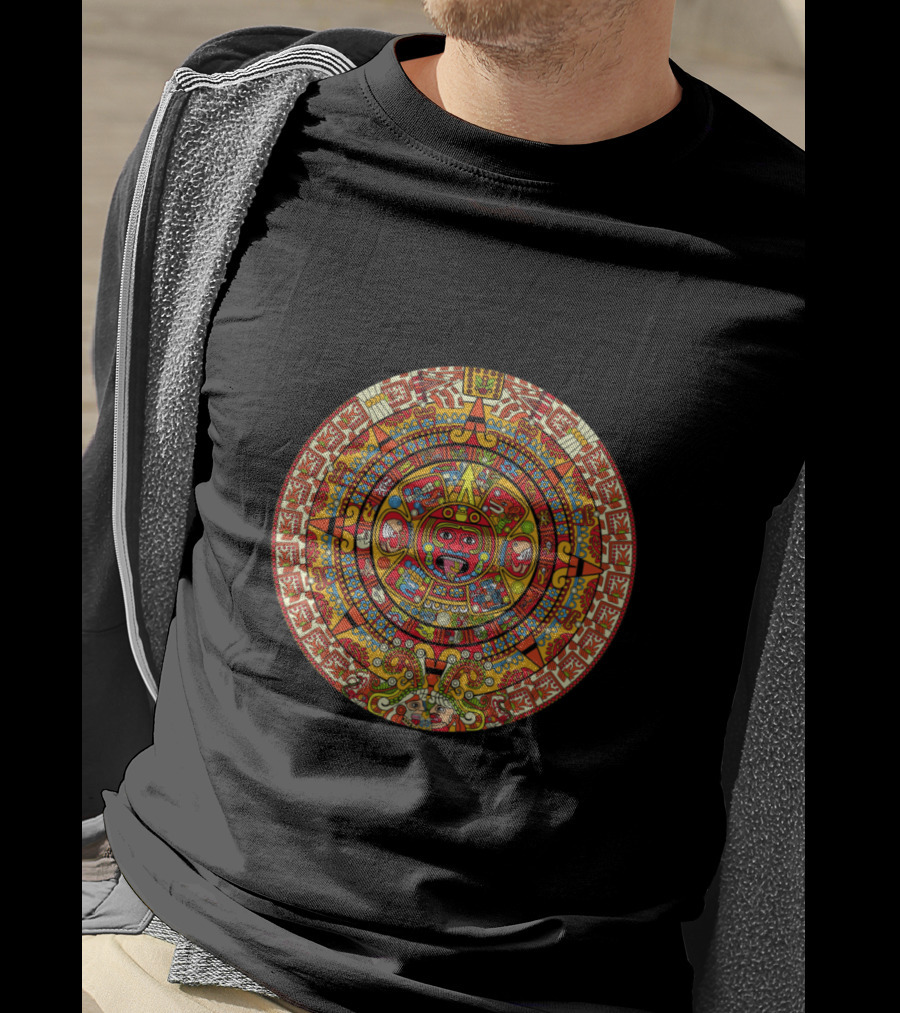 Colorful Maya Aztec Calendar Circle T-Shirt