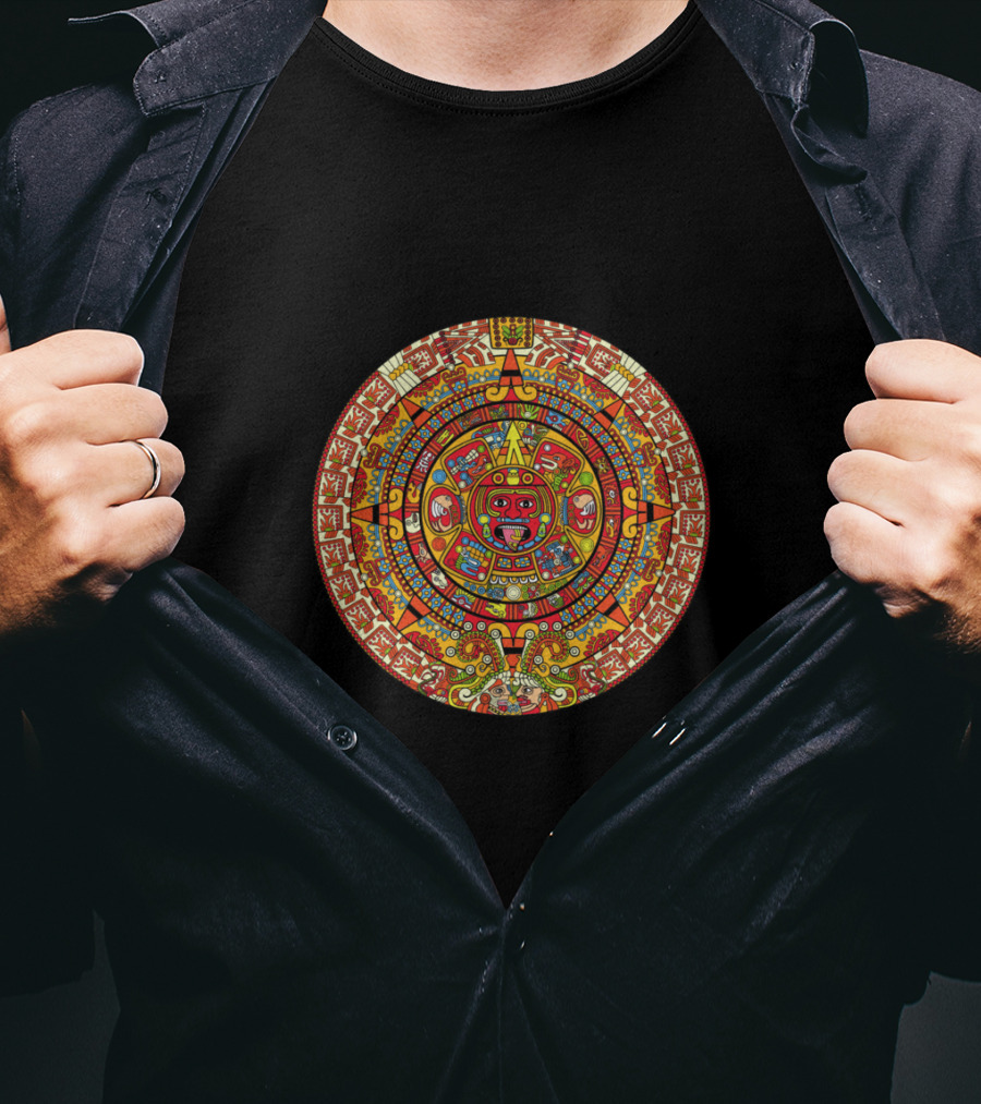 Colorful Maya Aztec Calendar Circle T-Shirt
