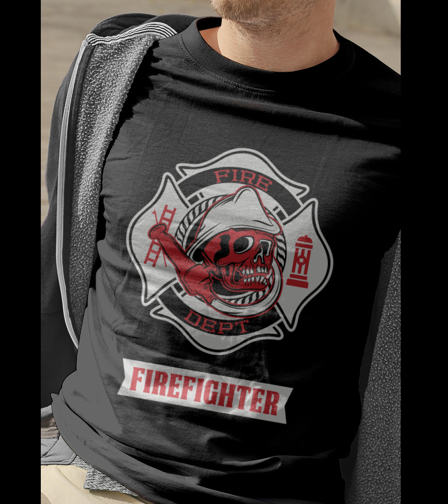 Firefighter Skull Fire Dept Maltese Cross T-Shirt