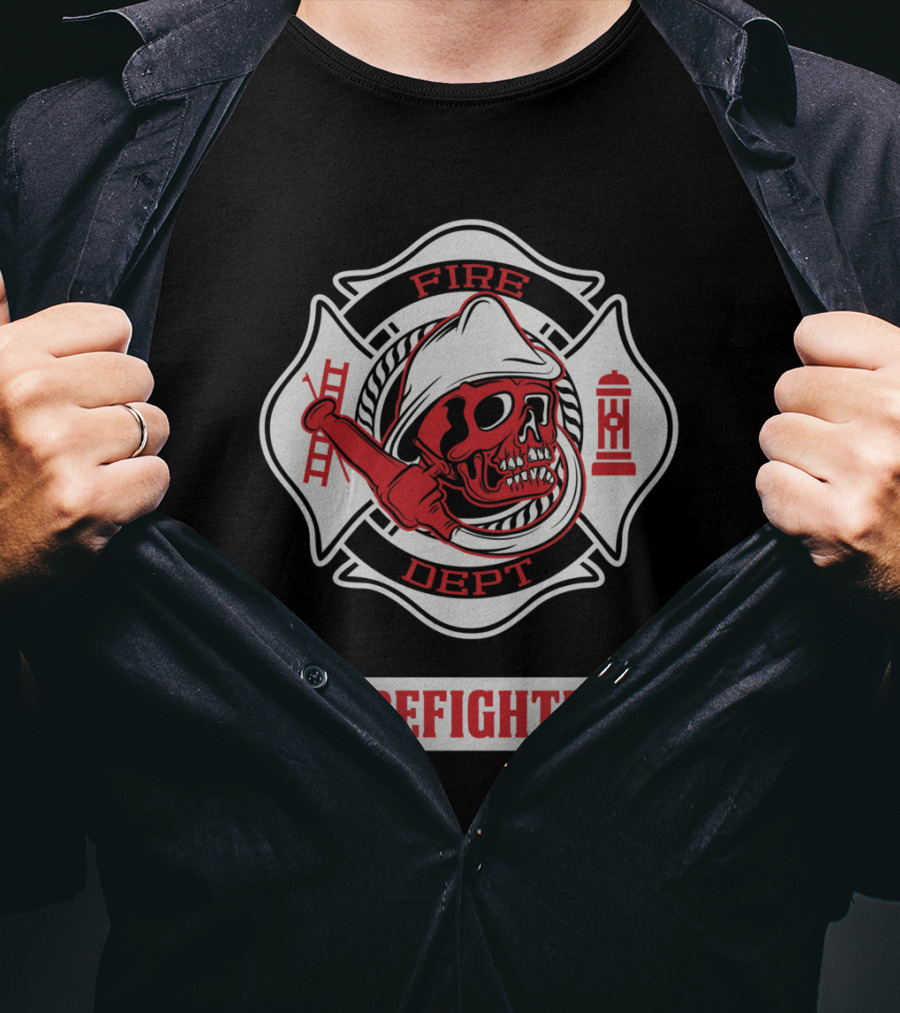 Firefighter Skull Fire Dept Maltese Cross T-Shirt
