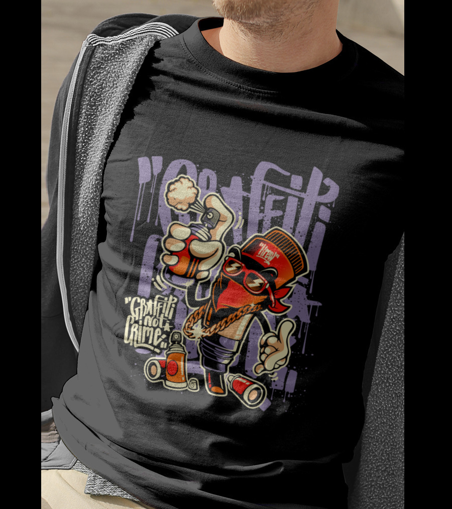 Graffiti Not Crime Spray Paint Character With Red Hat And Sunglasses T-Shirt