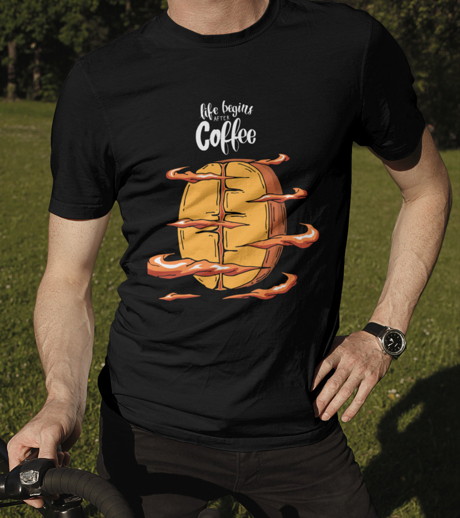 Life Begins After Coffee With Cool Coffee Bean T-Shirt