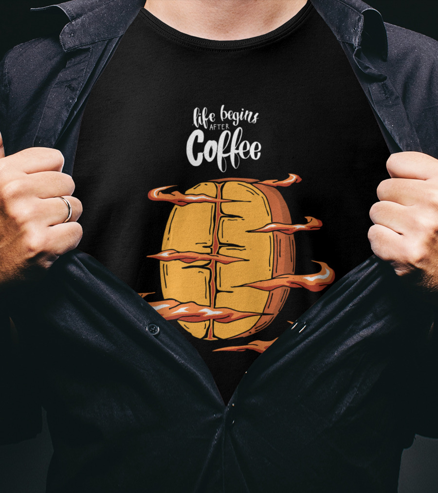 Life Begins After Coffee With Cool Coffee Bean T-Shirt