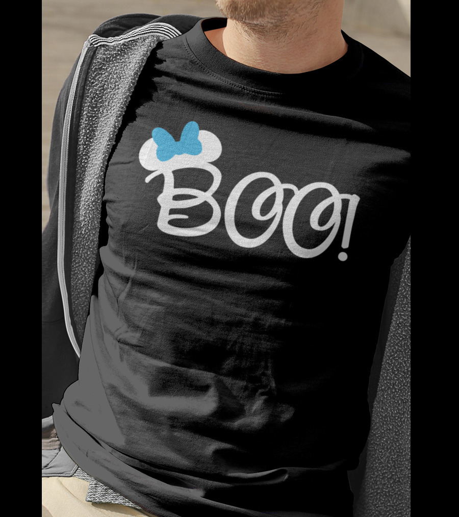 Boo Halloween Blue Bow Cartoon Relaxed Fit T-Shirt