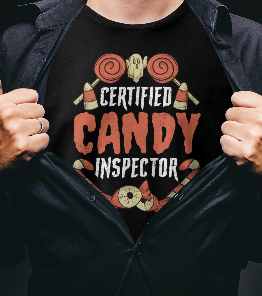 Certified Candy Inspector Halloween Lollipops And Candy Canes T-Shirt