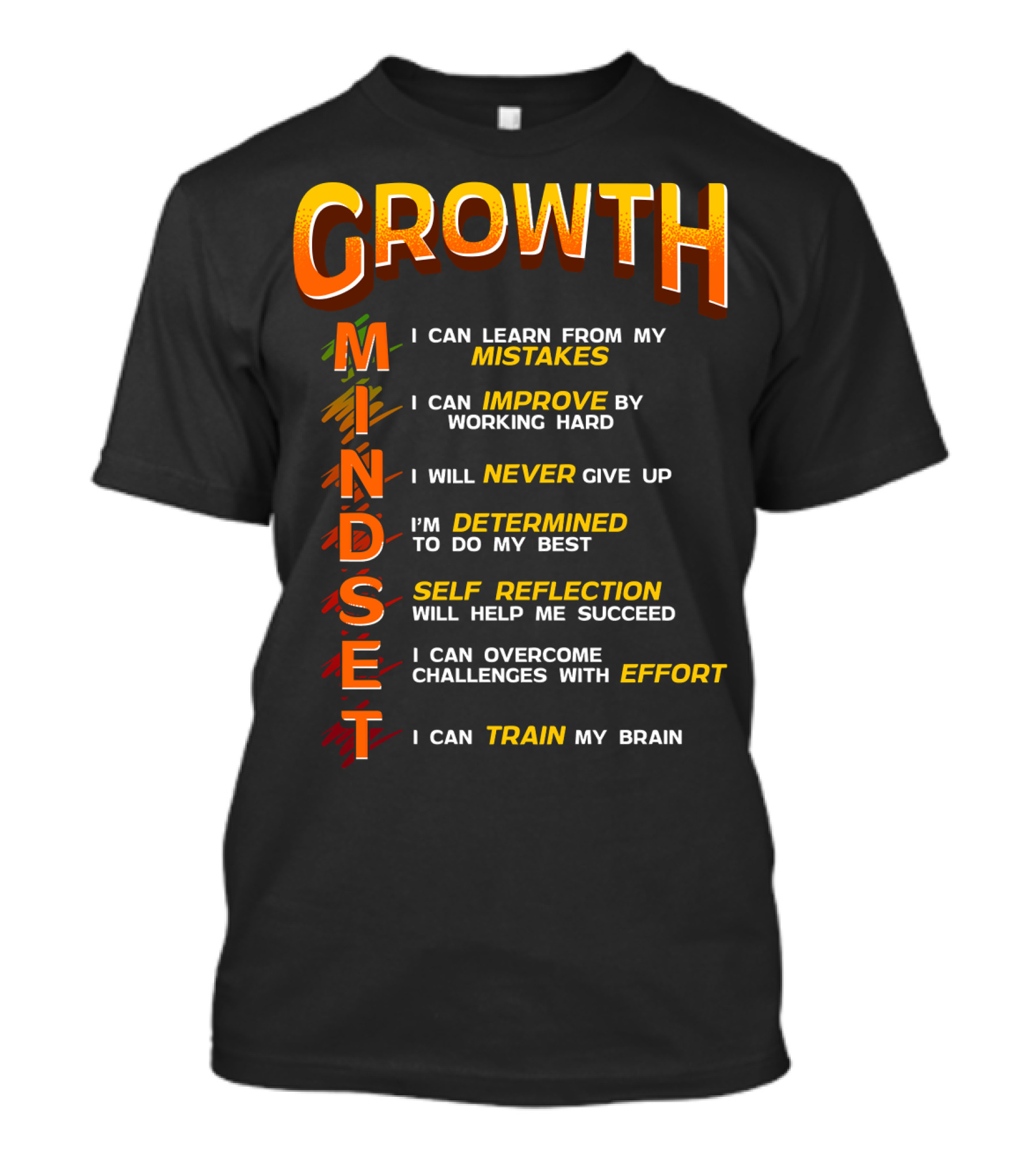 Growth Mindset Teacher Classroom Brain Motivation Mistakes Improve Never Determined Self Reflection Effort Train T-Shirt