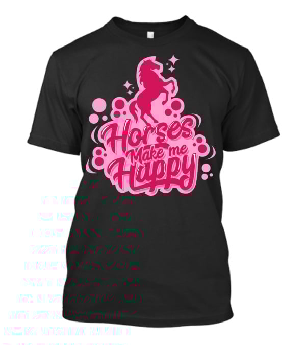 Horses Make Me Happy Pink Horse Silhouette With Stars And Circles T-Shirt